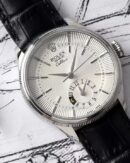 Replica Rolex Cellini Dual Time 50529 Silver Sunburst Dial Brown Leather Strap 39mm Mens Replica Watch - Image 2
