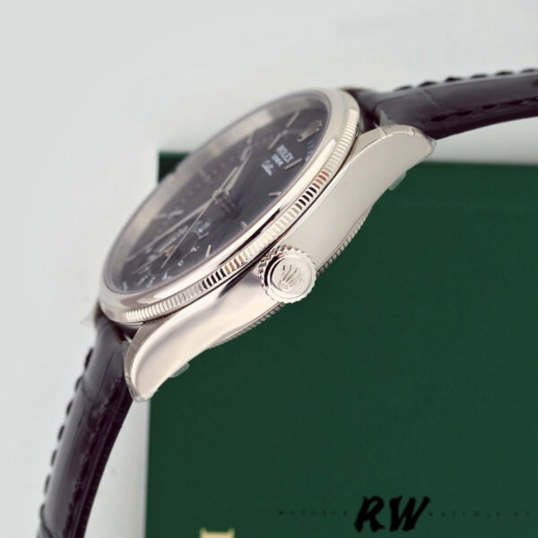 Replica Rolex Cellini Dual Time 50529 Black Dial Brown Leather Strap 39mm Mens Replica Watch - Image 5