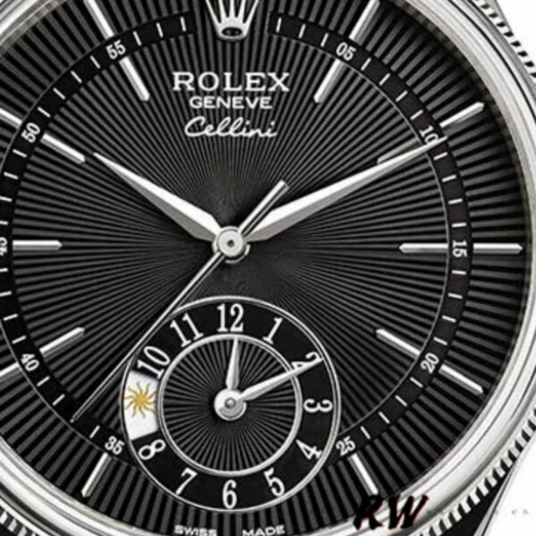 Replica Rolex Cellini Dual Time 50529 Black Dial Brown Leather Strap 39mm Mens Replica Watch - Image 2
