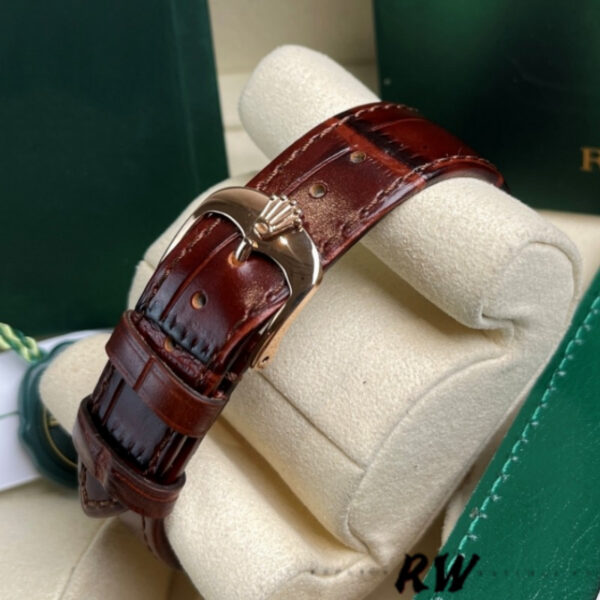 Replica Rolex Cellini Time 50505 Brown Leather Strap Black Dial 39mm Mens Replica Watch - Image 6
