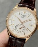 Replica Rolex Cellini Dual Time 50525 Silver Dial Black Leather Strap 39mm Mens Replica Watch - Image 5
