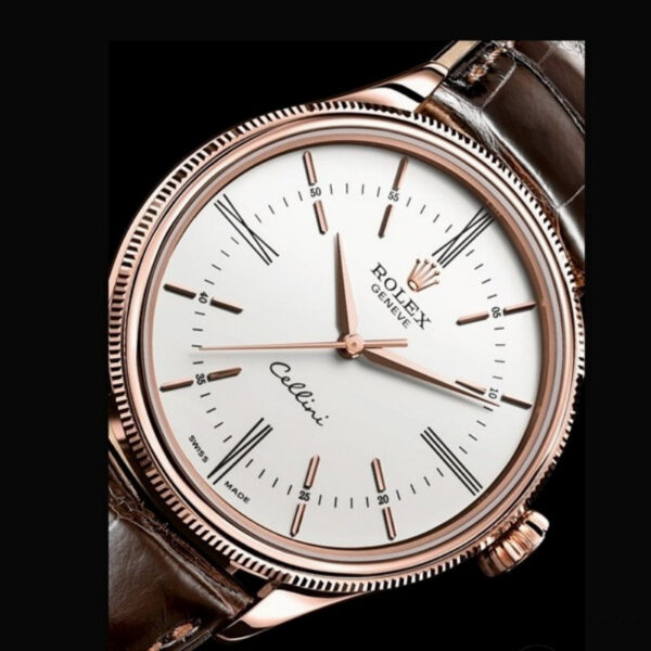 Replica Rolex Cellini Time 50505 Brown Leather Strap White Dial 39mm Mens Replica Watch - Image 3