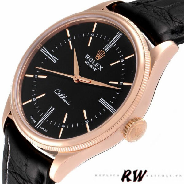 Replica Rolex Cellini Time 50505 Black Leather Strap Black Dial 39mm Mens Replica Watch - Image 14