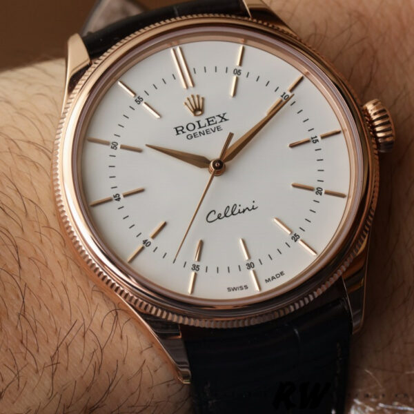 Replica Rolex Cellini Time 50505 Brown Leather Strap White Dial 39mm Mens Replica Watch - Image 4