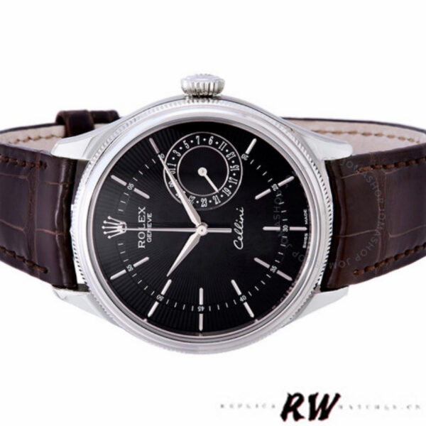 Replica Rolex Cellini Date 50519 Brown Leather Black Dial 39mm Mens Replica Watch - Image 5