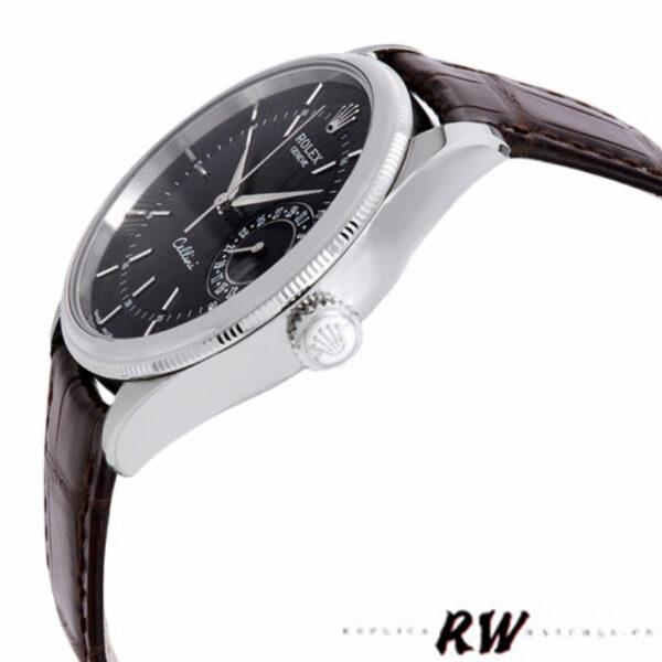 Replica Rolex Cellini Date 50519 Brown Leather Black Dial 39mm Mens Replica Watch - Image 4