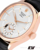 Replica Rolex Cellini Dual Time 50525 Silver Dial Black Leather Strap 39mm Mens Replica Watch - Image 14
