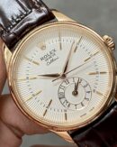 Replica Rolex Cellini Dual Time 50525 Silver Dial Black Leather Strap 39mm Mens Replica Watch - Image 4