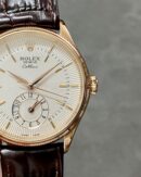 Replica Rolex Cellini Dual Time 50525 Silver Dial Black Leather Strap 39mm Mens Replica Watch - Image 3